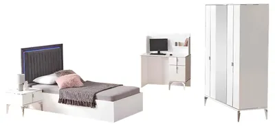 Produktbild von Komplette Kinderzimmer Bett Schrank Schreibtisch 3tlg Weiß Holz Design