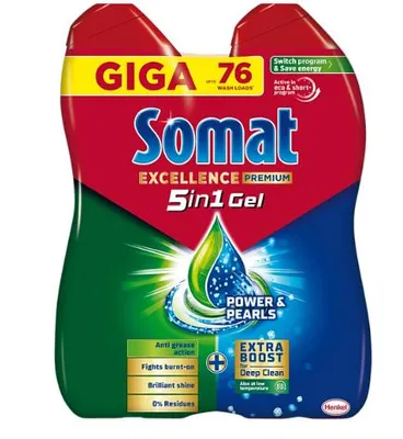 Produktbild von Somat Excellence Duo Gel für die Geschirrspülmaschine, 2 x 684ml, 76 Waschgänge