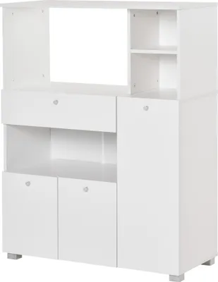 Image de HOMCOM Meuble de micro-onde armoire cuisine meuble de rangement multi-rangements buffet avec 2 placards 4 niches tiroir coulissant dim. 90L x 40l x 120H cm en bois blanc