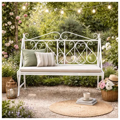 Produktbild von Gartenbank Solea, Eisen, Weiß, Landhausstil, B116xH97xT45 cm, Sitzhöhe 45 cm