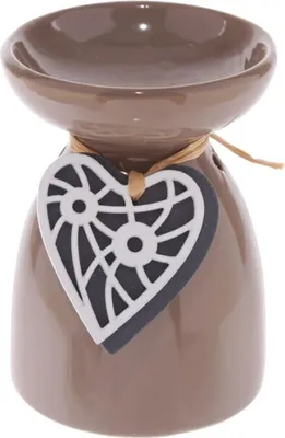 Image de Diffuseur de parfum en céramique gris/brun avec cœur en bois