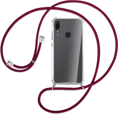 Produktbild von Handykette Backcover-Schutzhülle mit Band (Metall silberfarben) für Xiaomi Redmi Note 7 (Pro) - dunkelrot