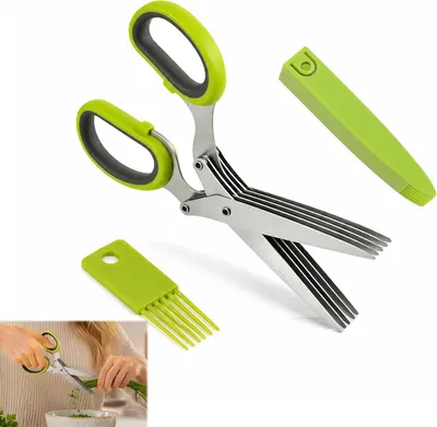 Imagen del producto de Tijeras de cocina de 5 hojas, de acero inoxidable, para hierbas frescas, corte eficiente