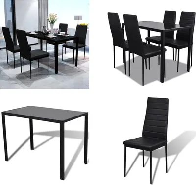 Produktbild von vidaXL 5tlg. Esstisch Set Schwarz - Esszimmergarnitur - Esszimmergarnituren - Essgruppe - Essgruppen