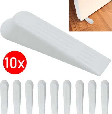 Produktbild von 10x Türkeil Türhalter Türstopper Boden Türpuffer Fensterstopper Stopper Doorstop Keil aus Kunststoff für alle Böden - Wohnzimmer, Badezimmer, Schlafzimmer, Kinderzimmer, Büro - Weiß