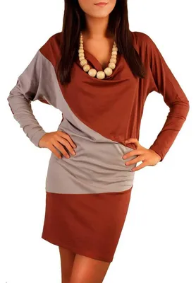 Produktbild von Damen Minikleid Abendkleid Kleid mit Wasserfallausschnitt Langarm Gr. S M, 4907 Braun S/M