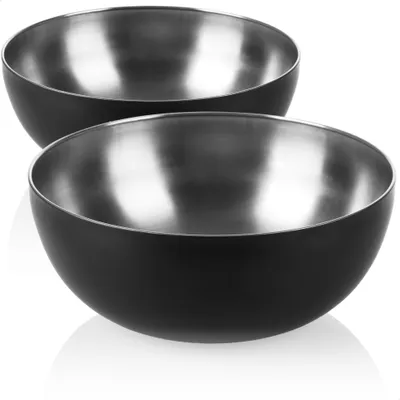 Produktbild von com-four® 2x Rührschüssel aus Edelstahl und schwarzer Außenbeschichtung als Salatschüssel, Obstschalschüssel oder einfach als Dekoschale verwendbar.