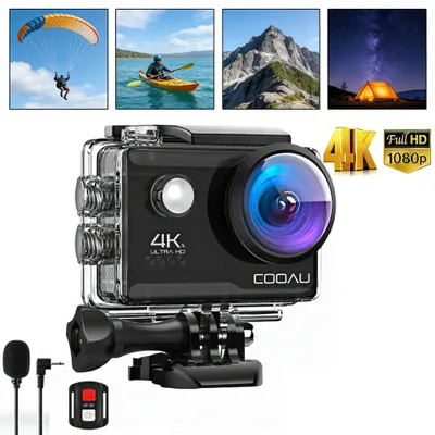Image de Caméra d'action COOAU 4K 20 MP avec Wi-Fi, étanche jusqu'à 40 m, écran tactile Ultra HD, grand angle réglable, stabilisation d'image électronique (EIS) et télécommande 2,4 GHz