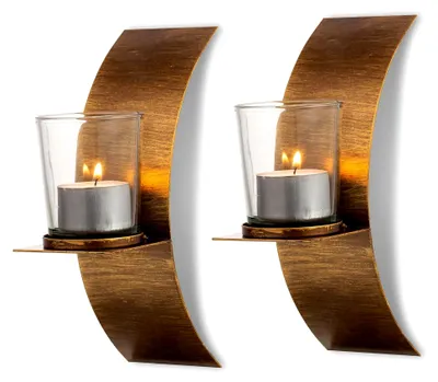 Produktbild von Wandkerzenhalter aus Metall - Teelichthalter in Gold Bronze für Wohnzimmer, Schlafzimmer, Kamin und Badezimmer