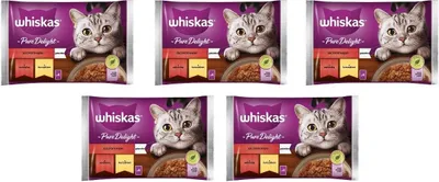 Produktbild von Whiskas Adult 1+ Katzenfutter Pure Delight Geflügel in Gelee mit Rind und Huhn, 20 Portionsbeutel, 5x4x85g