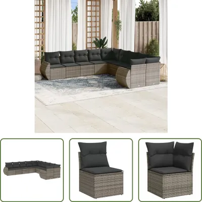 Produktbild von The Living Store 10-tlg. Garten-Sofagarnitur mit Kissen Grau Poly Rattan