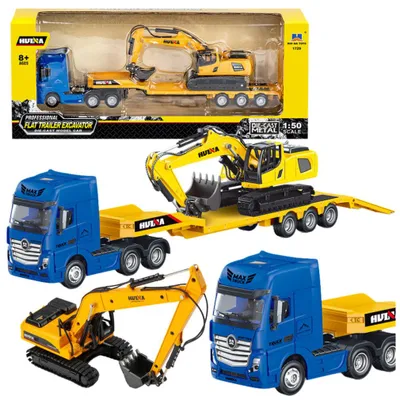 Immagine prodotto di Camion semirimorchio + escavatore giallo 1:50