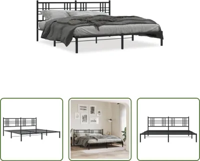 Produktbild von The Living Store Bettgestell mit Kopfteil Metall Schwarz 183x213 cm