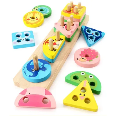 Produktbild von Montessori Holz Steckspiel Lernspielzeug Sortier- & Stapelspiel 1-3 Jahre