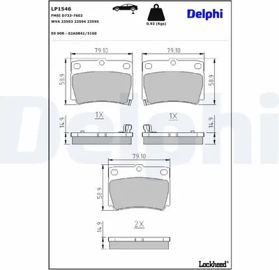 Produktbild von DELPHI Bremsbeläge Satz Hinten Bremsklötze für MITSUBISHI PAJERO II (V3W, V2W, V4W) LP1546