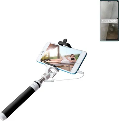 Produktbild von K-S-Trade Selfie Stick kompatibel mit Cubot P50 Selfiestick kabelgebunden Monopod mit Kabel Stab Stange Selfportrait Handheldstick schwarz 1x