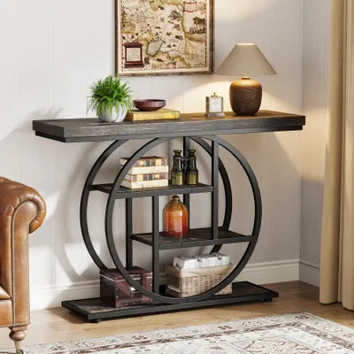 Produktbild von Konsolentisch - Flurtisch - 4 Ebenen - 105 cm - Rechteckig - Metallgestell - Mit Ablagen - Schwarz