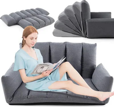 Produktbild von Klappbarer Liegestuhl, Umwandelbares Bodensofa mit 5-fach verstellbarer Rückenlehne & Armlehnen, Hochdichte Schaumstoffpolsterung, 119 x 76 x 60 cm