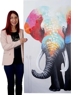 Immagine prodotto di Pittura a olio Elefante II, 100% dipinto a mano pittura murale XL, 140x70cm