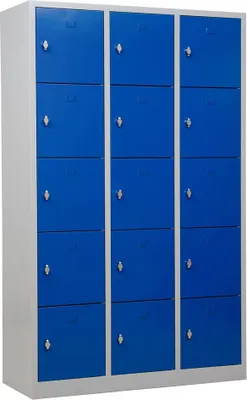 Produktbild von Gürkan Schließfachschrank lichtgrau, enzianblau 106978, 15 Schließfächer 119,0 x 45,0 x 190,0 cm