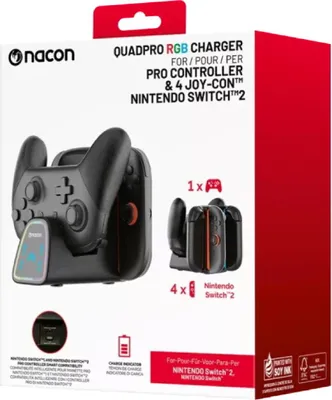Obrázek produktu pro NACON SWITCHNEWCHARGERPRO, Nintendo Switch 2, Nabíjecí stojánek, Černá, Červená, USB, Kabel, 1 kusů