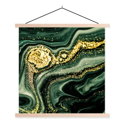 Produktbild von MuchoWow® Textilposter Marmor - Gold - Glitter - Grün - Marmoroptik - Luxus 40x40 cm mit holzfarbenen Rahmen - Posterleiste