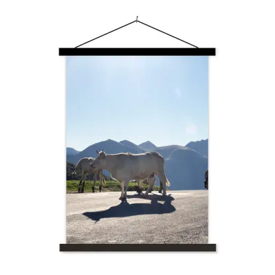 Produktbild von MuchoWow® Textilposter Schottische Highlander - Licht - Berge - Natur 90x120 cm mit schwarzem Rahmen - Dekoration