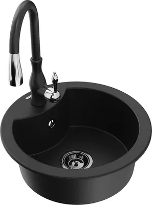 Produktbild von Mexen Diego 1-Becken-Granit-Spüle mit Mischbatterie Savita, Schwarz - 6512-77-672601-70-B