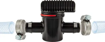 Produktbild von tecuro Schlauchverbinder mit Absperrhahn Ø 14 mm, mit Edelstahlschlauchschellen - Nylon schwarz