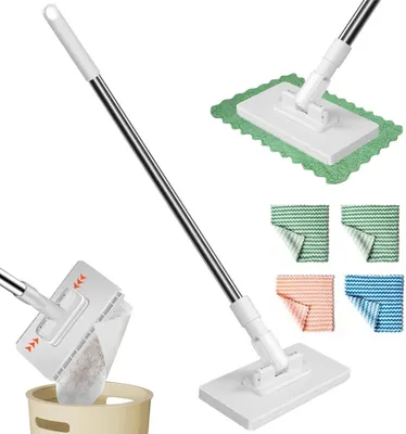 Produktbild von Mop Mop 2025, Druckklemmsystem, 4 wiederverwendbare Mop-Pads, 360 Grad drehbarer Kopf, für Haushalte