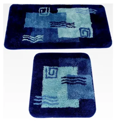 Produktbild von Badematten Set | Blau | 2-teilig | rutschfest | WC-Vorleger 50 x 45 cm | Badvorleger 50 x 90 cm | Badteppich | Badezimmer