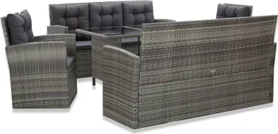 Image de Ensemble à manger d'extérieur 5pcs coussins Résine tressée Gris