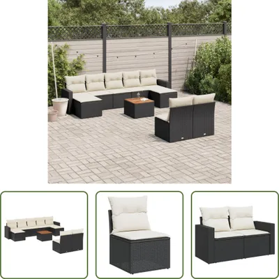 Produktbild von The Living Store 10-tlg. Garten-Sofagarnitur mit Kissen Schwarz Poly Rattan