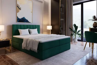 Produktbild von Marlux-Meble Palermo II Kontinentalbett 160x200 cm Modern Bequemes Hochbett Gepolstert Mit Matratze Und Zwei Bettzeugbehälter (Monolith 37 - Flaschengrün)