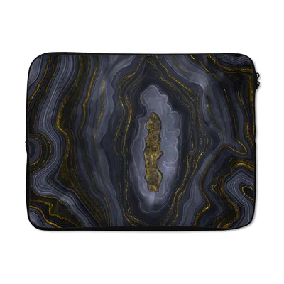 Produktbild von MuchoWow® Laptop Hülle 17 Zoll Laptoptasche Geode - Achat - Schwarz & Gold - Zipper - Schutzabdeckung