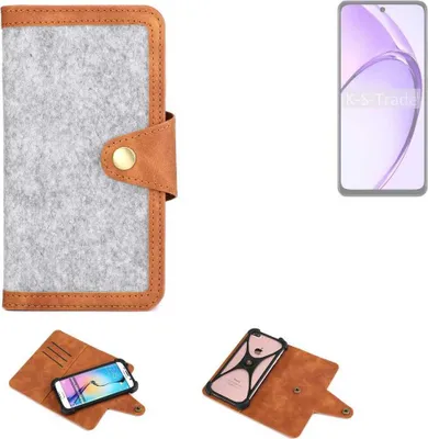 Produktbild von K-S-Trade Handyhülle kompatibel mit Oppo A3x PKD130 Schutzhülle Filz-Hülle Kunst-Leder hellgrau braun (1x)