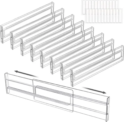Produktbild von Verstellbare durchsichtige Schubladenteiler Set von 8 - Schubladenteiler zur Organisation von Büros, Küchenschubladen, Badezimmern und Schlafzimmern