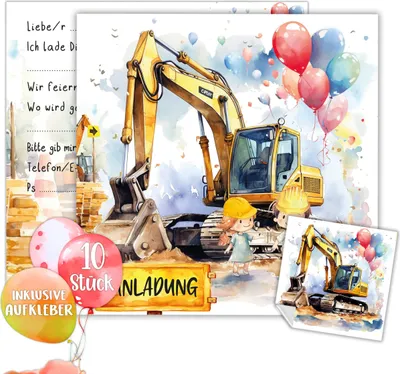 Einladung Kindergeburtstag Junge & Mädchen | XXL Einladungskarten Geburtstag 15 x 15 cm | 10er Set mit Stickern | Geburtstagseinladungen