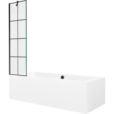 Obrázek produktu pro Mexen Cube obdélníková vana 180 x 80 cm s pláštěm 1-křídlovou zástěnou 50 cm, Černý vzor - 550518080X9505007077