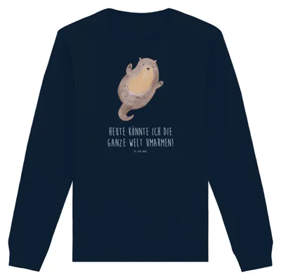 Produktbild von Mr. & Mrs. Panda Baumwoll Pullover Otter Umarmen Größe XS - French Navy - Geschenk, glücklich, Sweatshirt, Pulli, Seeotter See, Optimistisch, gut Gelaunt, Nachhaltiger