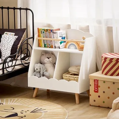 Immagine prodotto di Scaffale per libri per bambini - Metodo Montessori - Legno - Bianco - Con 3 scomparti