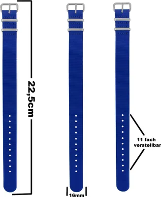 Produktbild von Pacific Time Uhrenarmband Wechselarmband Durchzugsband Textil Nylon 16mm royalblau 10039