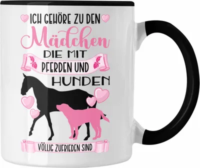 Produktbild von Trendation - Pferd Hund Tasse Geschenk Mädchen Reiterin Geschenkidee Rosa Kaffeetasse Reiten Lustiger Spruch (Schwarz)