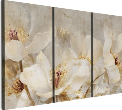 Produktbild von LUMASOUL Leinwand Bilder 120x80 cm, Leinwandbild Blumen Motiv, Wandbilder Holzrahmen und Webstuhl Wohnzimmer und Schlafzimmer, 3 teilig