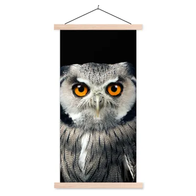 Produktbild von MuchoWow® Textilposter Eule - Vogel - Orange - Schwarz 60x120 cm mit holzfarbenen Rahmen - Holz