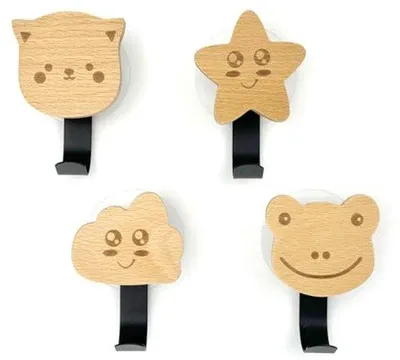 Immagine prodotto di Ganci adesivi in legno, set da 4 pezzi, neri, per la cameretta dei bambini