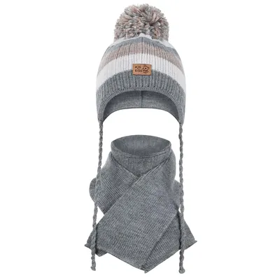 Produktbild von Jungen Wintermütze + Schal Strick Baby 40-42 Baby 3-12 Monate, Grau