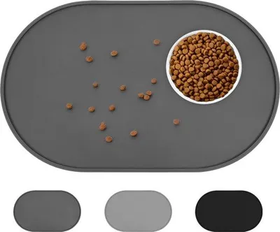 Produktbild von Famanu Futtermatte für Hunde und Katzen - Wasserdicht, Antirutsch, 48 x 30 cm, Dunkelgrau