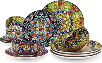 Zdjęcie produktu dla Zestaw naczyń Dynastic – Bohemian – 4 osoby – 12 elementów – ceramika – talerze obiadowe i deski