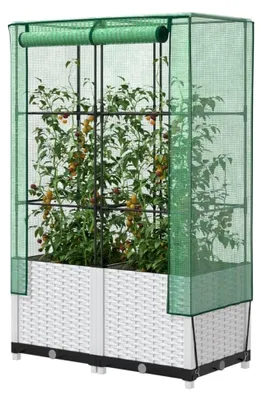 Produktbild von Hochbeet mit Gewächshaus-Aufsatz Pflanzkasten für Gemüse und Blumen 80x40x138 cm Weiß